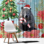 Australia Christmas Window Curtain Merry Wombat-mas Watercolor Style