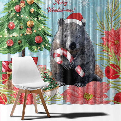 Australia Christmas Window Curtain Merry Wombat-mas Watercolor Style