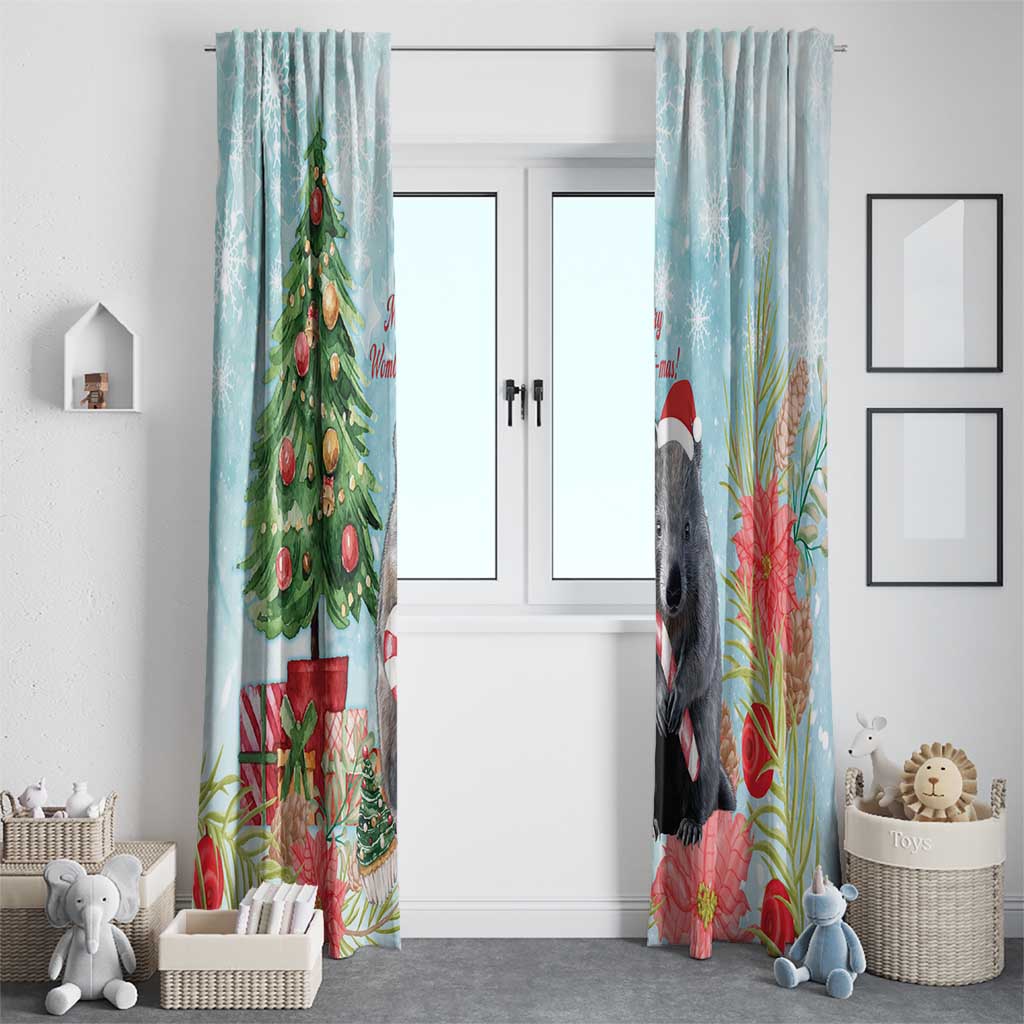 Australia Christmas Window Curtain Merry Wombat-mas Watercolor Style