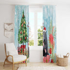 Australia Christmas Window Curtain Merry Wombat-mas Watercolor Style