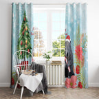 Australia Christmas Window Curtain Merry Wombat-mas Watercolor Style