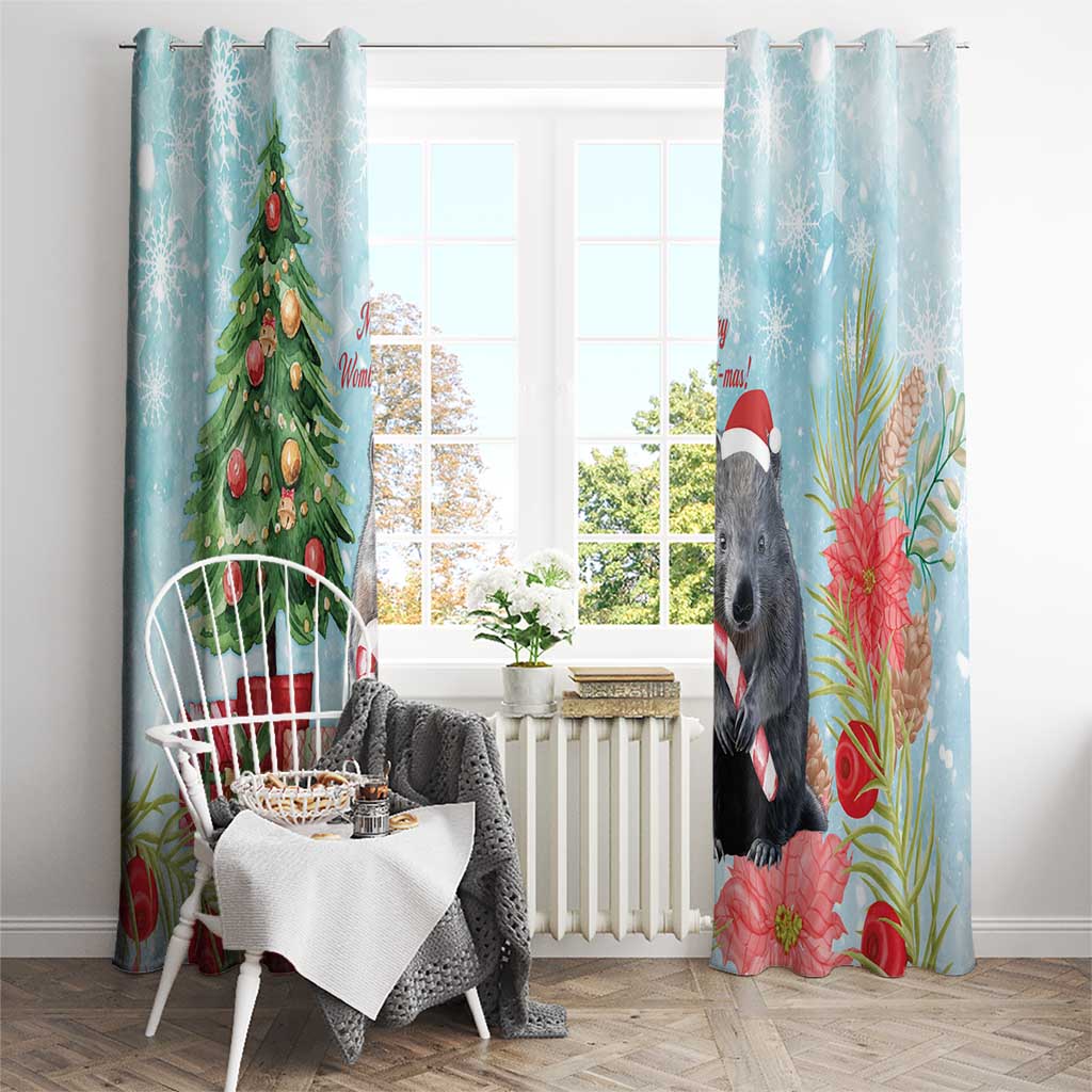 Australia Christmas Window Curtain Merry Wombat-mas Watercolor Style