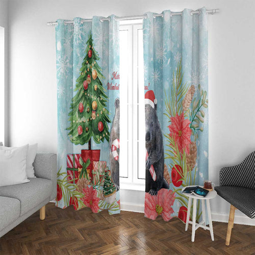 Australia Christmas Window Curtain Merry Wombat-mas Watercolor Style