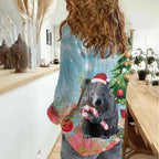Australia Christmas Women Casual Shirt Merry Wombat-mas Watercolor Style