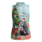 Australia Christmas Women Sleeveless Polo Shirt Merry Wombat-mas Watercolor Style