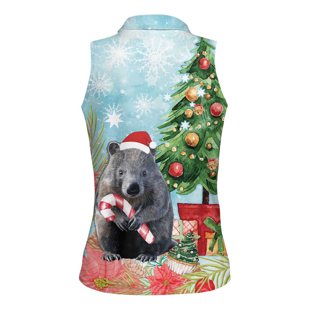 Australia Christmas Women Sleeveless Polo Shirt Merry Wombat-mas Watercolor Style