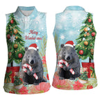 Australia Christmas Women Sleeveless Polo Shirt Merry Wombat-mas Watercolor Style
