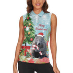 Australia Christmas Women Sleeveless Polo Shirt Merry Wombat-mas Watercolor Style