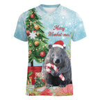 Australia Christmas Women V-Neck T-Shirt Merry Wombat-mas Watercolor Style