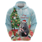 Australia Christmas Zip Hoodie Merry Wombat-mas Watercolor Style