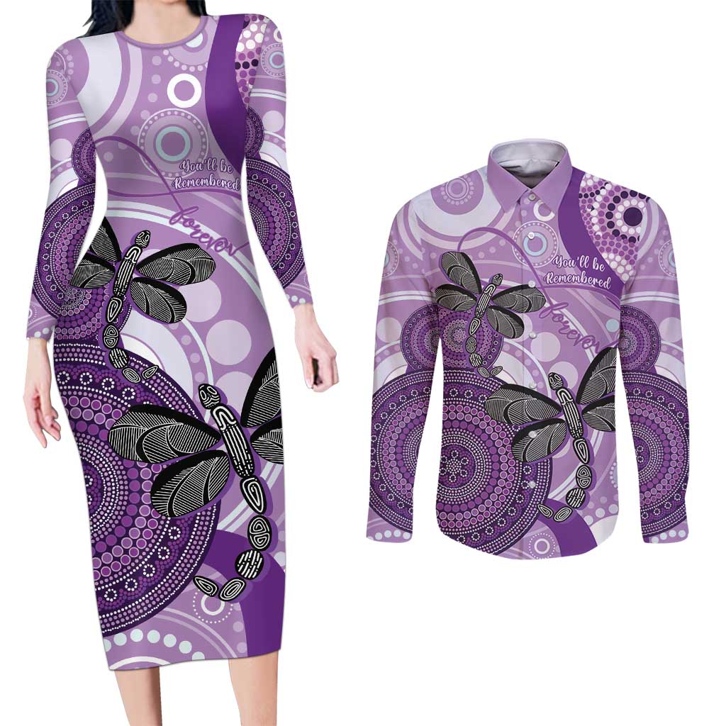 Memorial Australia Couples Matching Long Sleeve Bodycon Dress and Long Sleeve Button Shirt You Will Be Remembered Aboriginal Art LT14