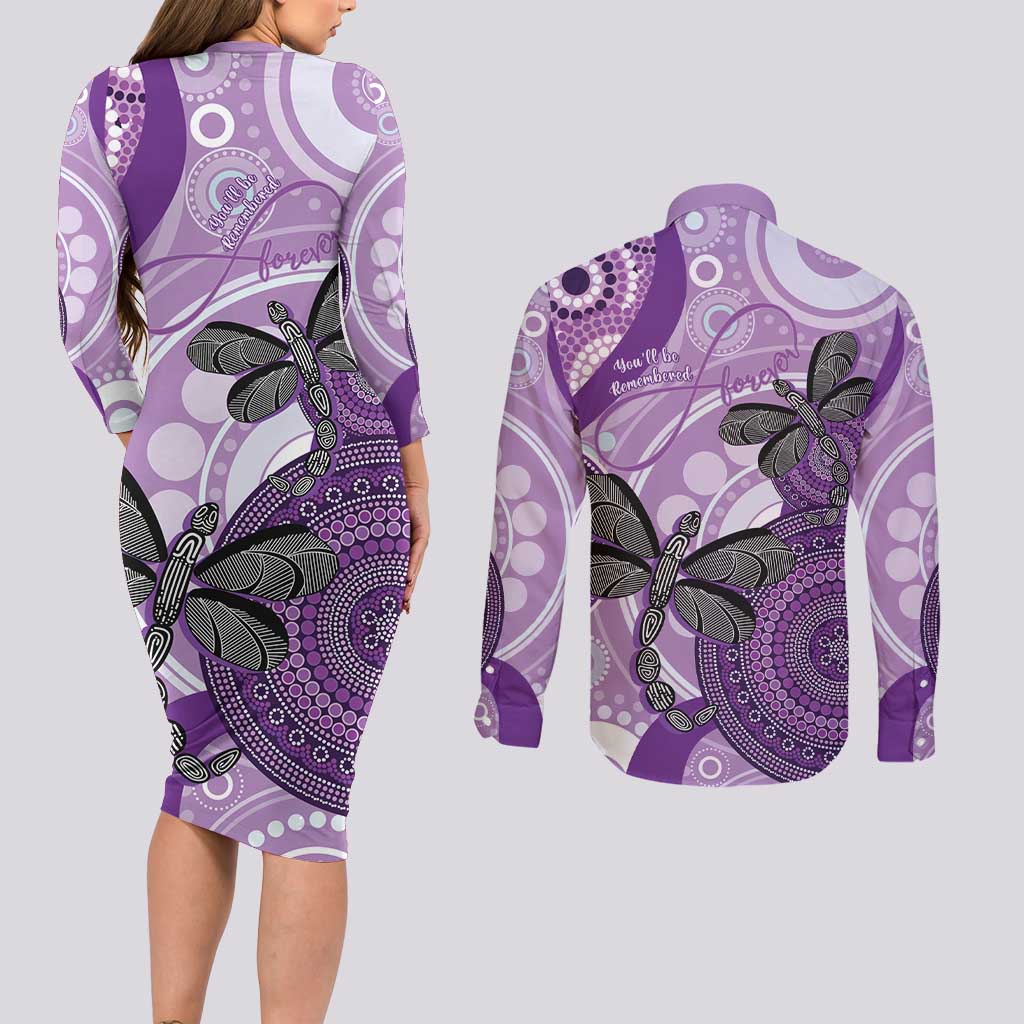 Memorial Australia Couples Matching Long Sleeve Bodycon Dress and Long Sleeve Button Shirt You Will Be Remembered Aboriginal Art LT14