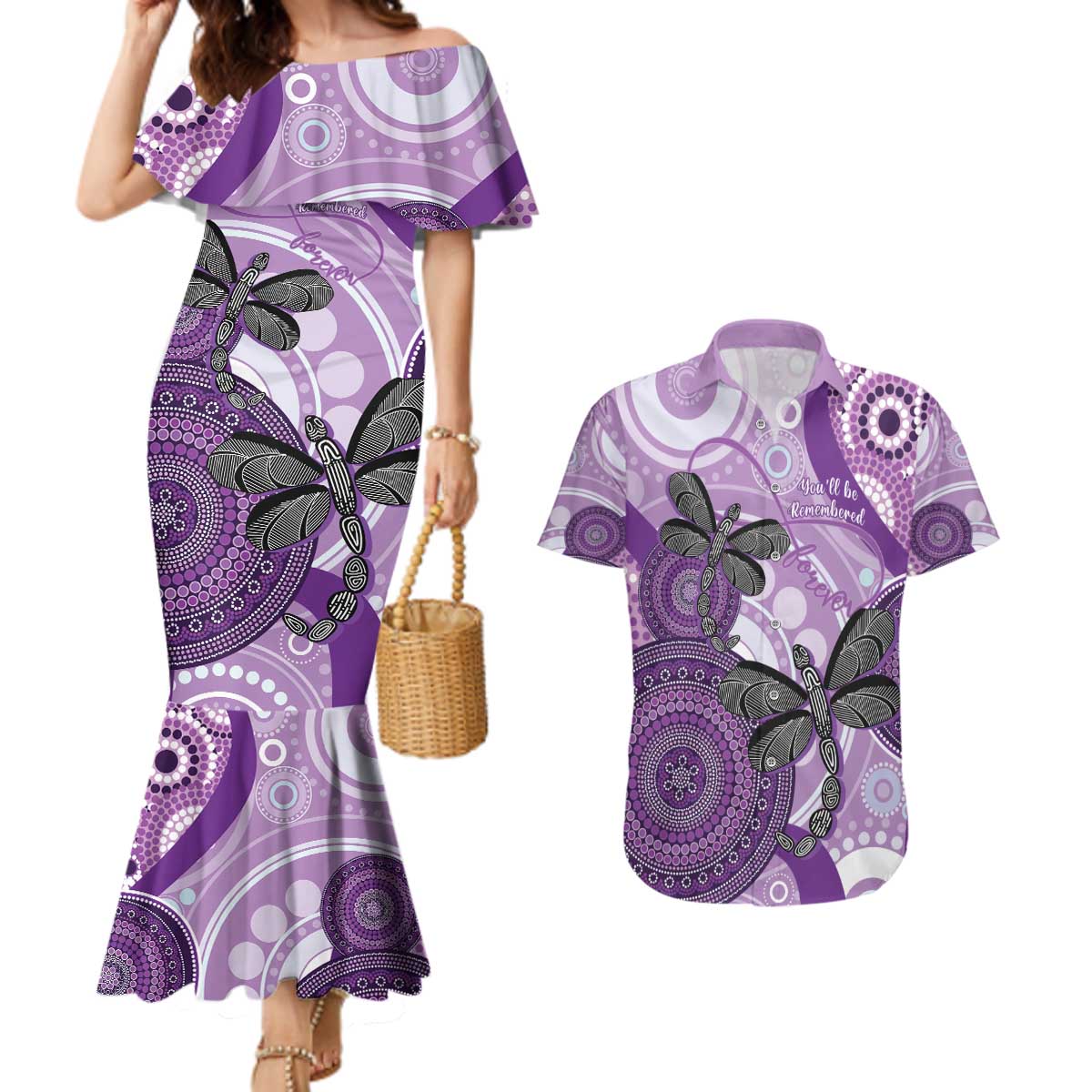Memorial Australia Couples Matching Mermaid Dress and Hawaiian Shirt You Will Be Remembered Aboriginal Art LT14