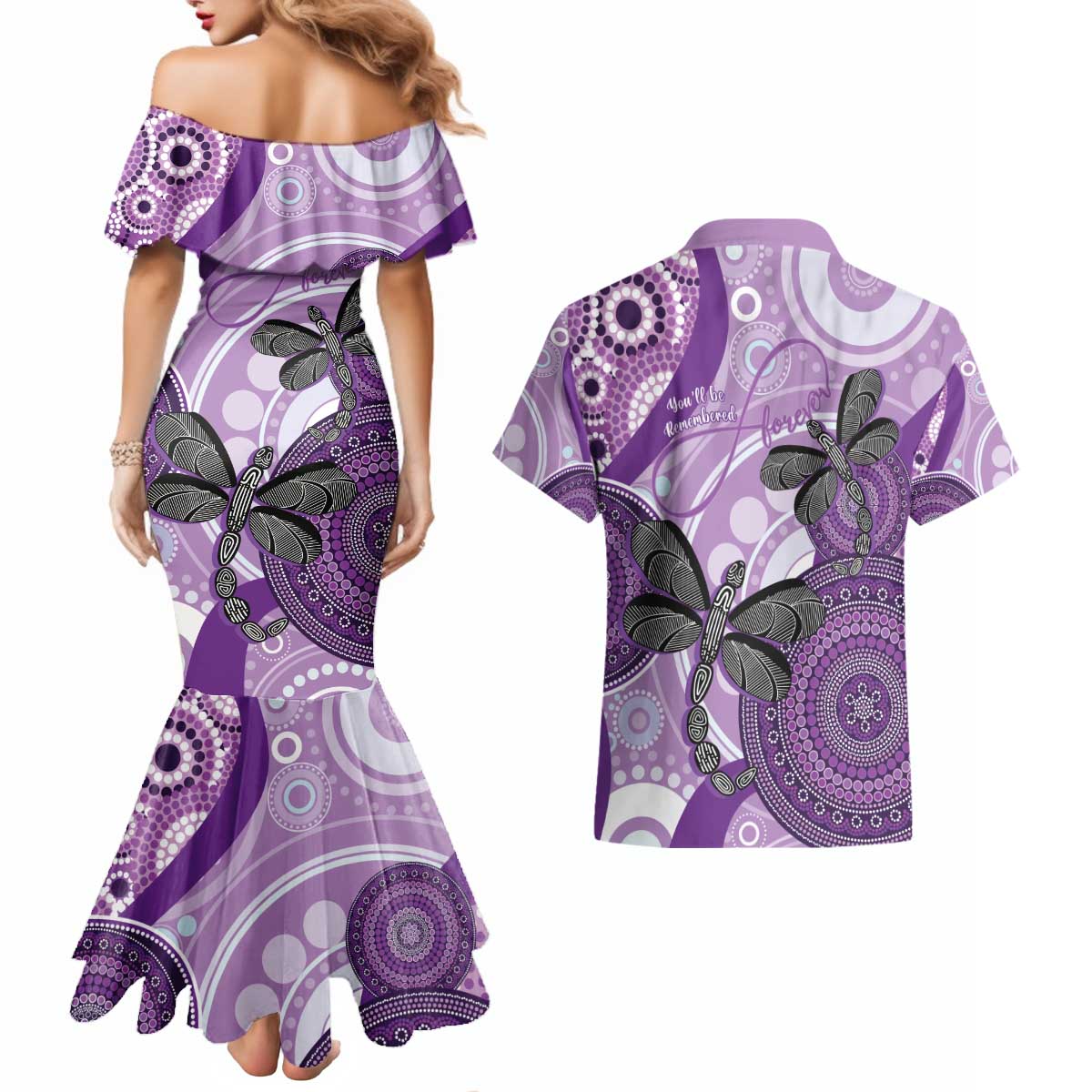 Memorial Australia Couples Matching Mermaid Dress and Hawaiian Shirt You Will Be Remembered Aboriginal Art LT14