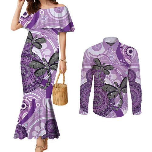 Memorial Australia Couples Matching Mermaid Dress and Long Sleeve Button Shirt You Will Be Remembered Aboriginal Art LT14