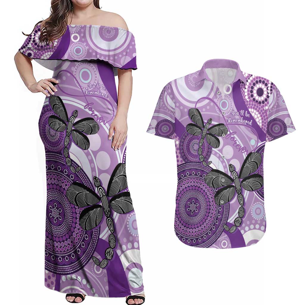 Memorial Australia Couples Matching Off Shoulder Maxi Dress and Hawaiian Shirt You Will Be Remembered Aboriginal Art LT14