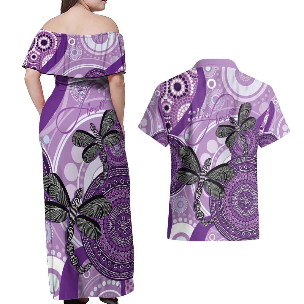Memorial Australia Couples Matching Off Shoulder Maxi Dress and Hawaiian Shirt You Will Be Remembered Aboriginal Art LT14