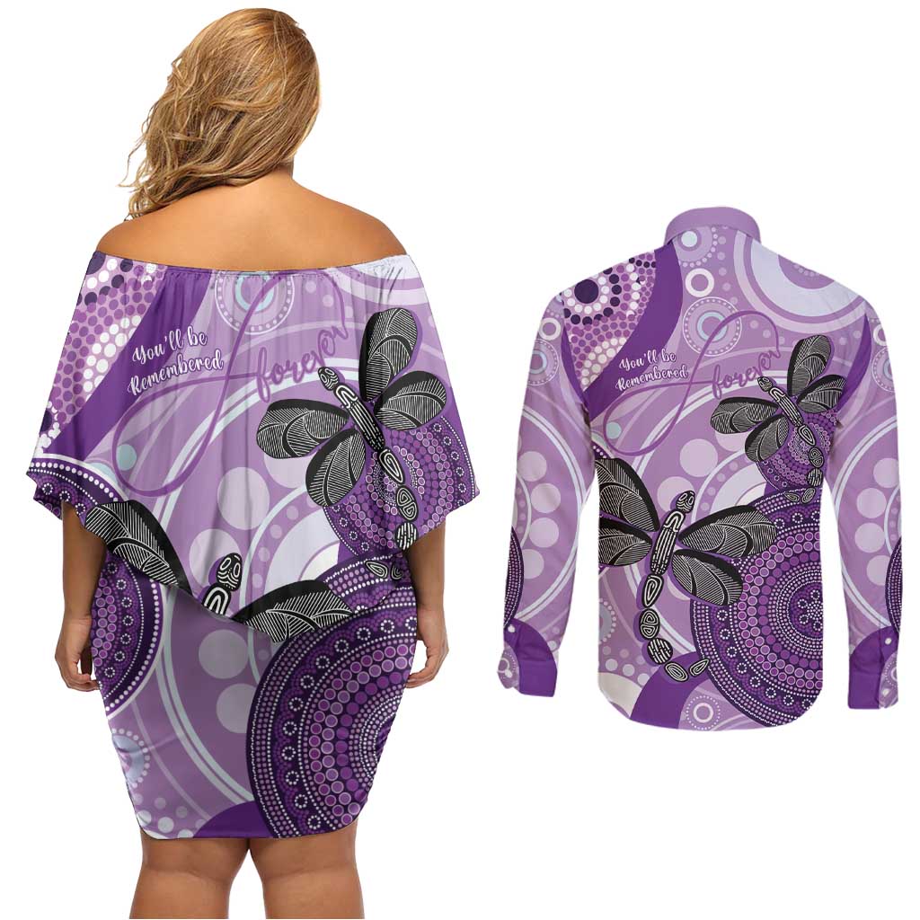 Memorial Australia Couples Matching Off Shoulder Short Dress and Long Sleeve Button Shirt You Will Be Remembered Aboriginal Art LT14