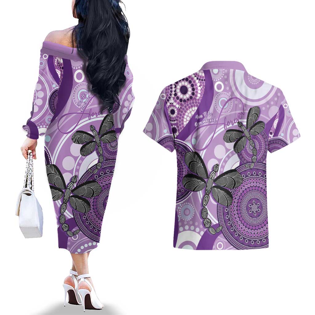 Memorial Australia Couples Matching Off The Shoulder Long Sleeve Dress and Hawaiian Shirt You Will Be Remembered Aboriginal Art LT14