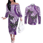 Memorial Australia Couples Matching Off The Shoulder Long Sleeve Dress and Long Sleeve Button Shirt You Will Be Remembered Aboriginal Art LT14