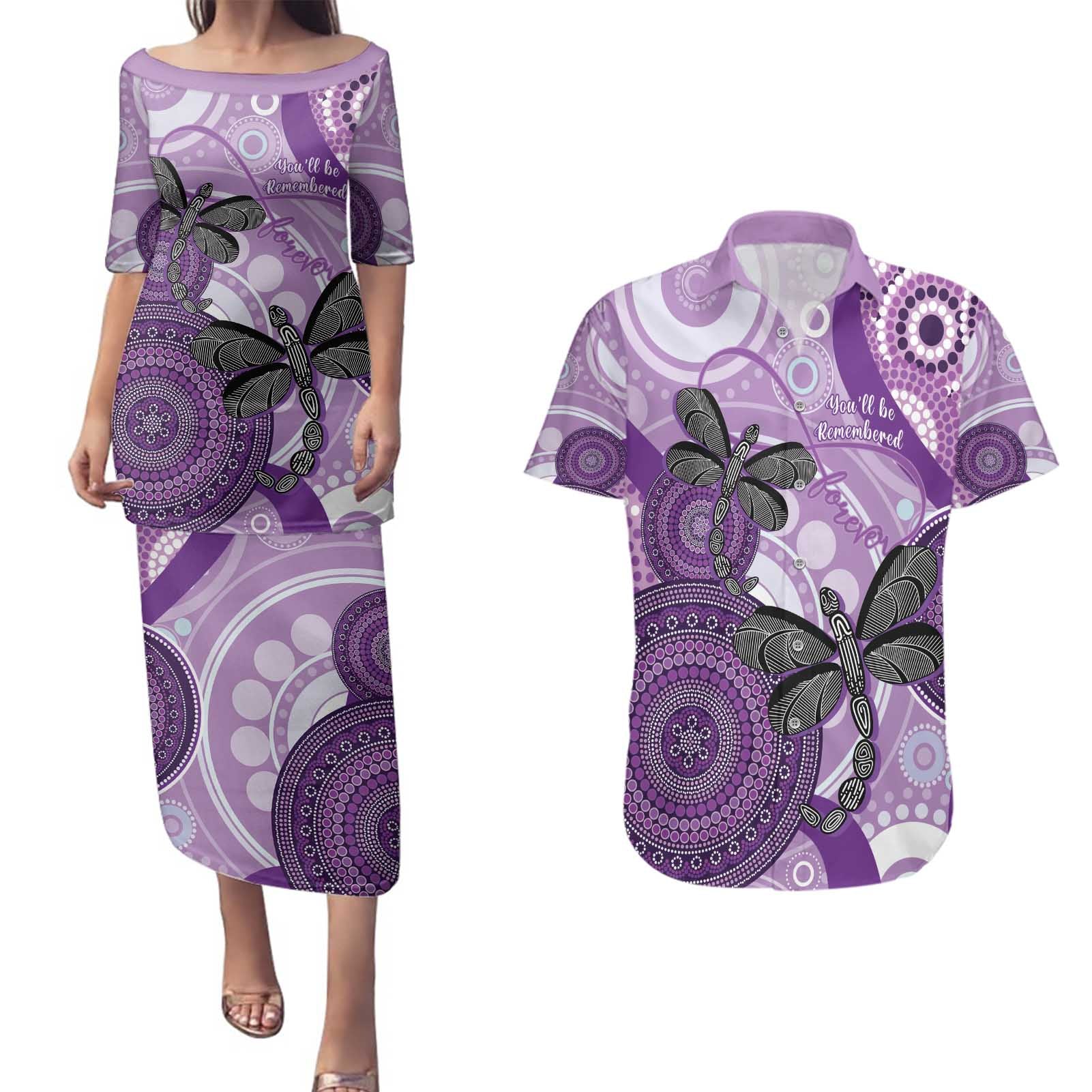 Memorial Australia Couples Matching Puletasi and Hawaiian Shirt You Will Be Remembered Aboriginal Art LT14