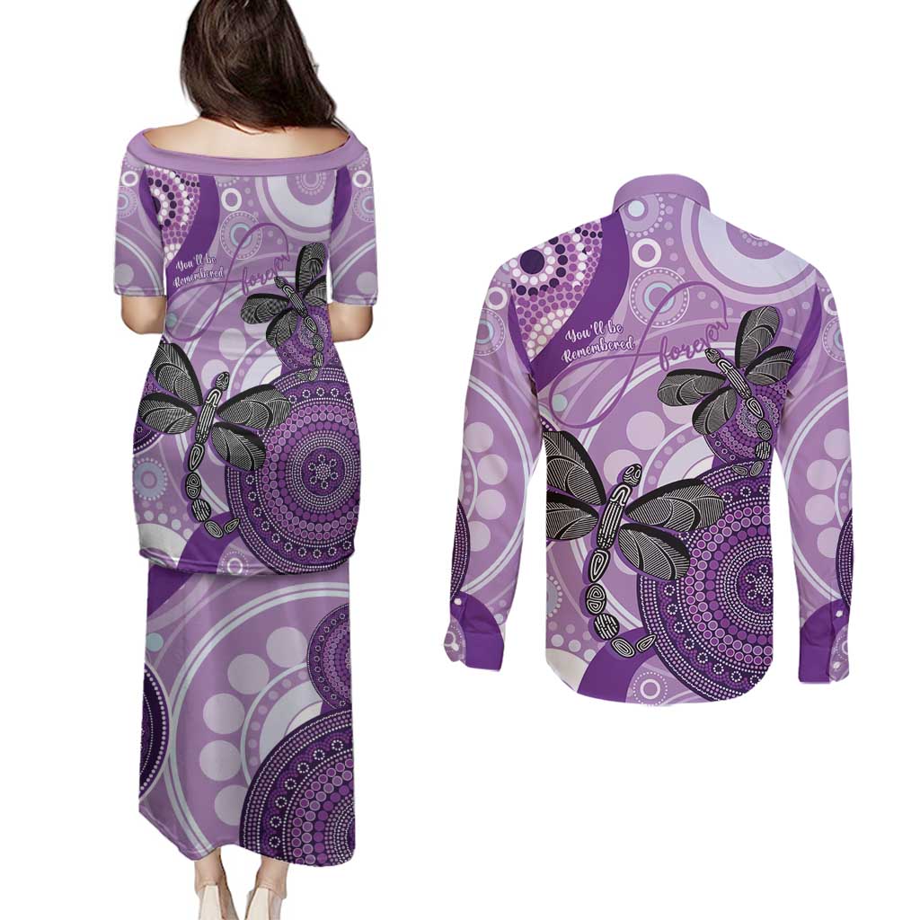Memorial Australia Couples Matching Puletasi and Long Sleeve Button Shirt You Will Be Remembered Aboriginal Art LT14