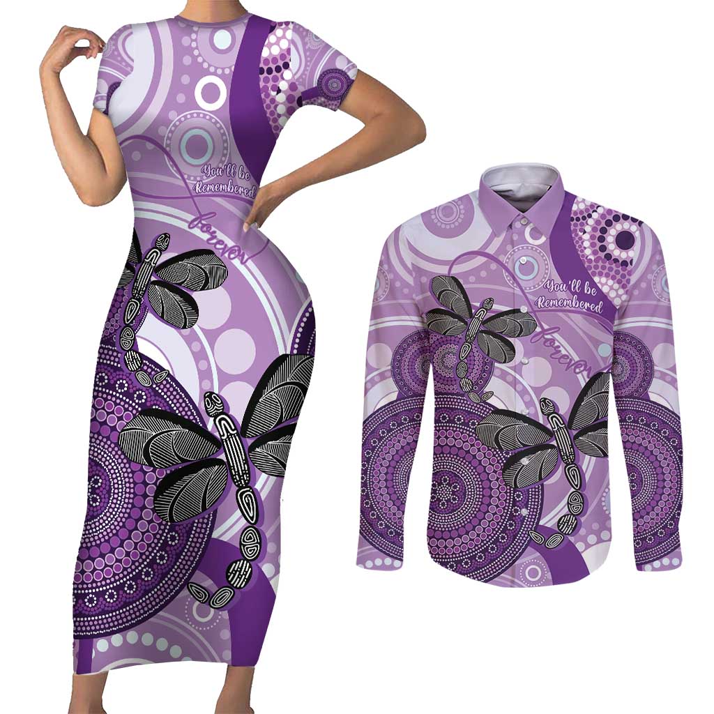 Memorial Australia Couples Matching Short Sleeve Bodycon Dress and Long Sleeve Button Shirt You Will Be Remembered Aboriginal Art LT14