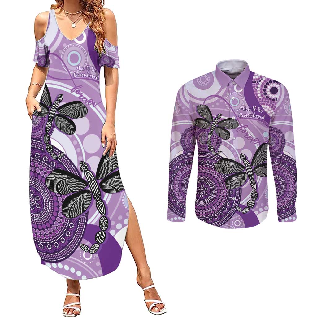 Memorial Australia Couples Matching Summer Maxi Dress and Long Sleeve Button Shirt You Will Be Remembered Aboriginal Art LT14
