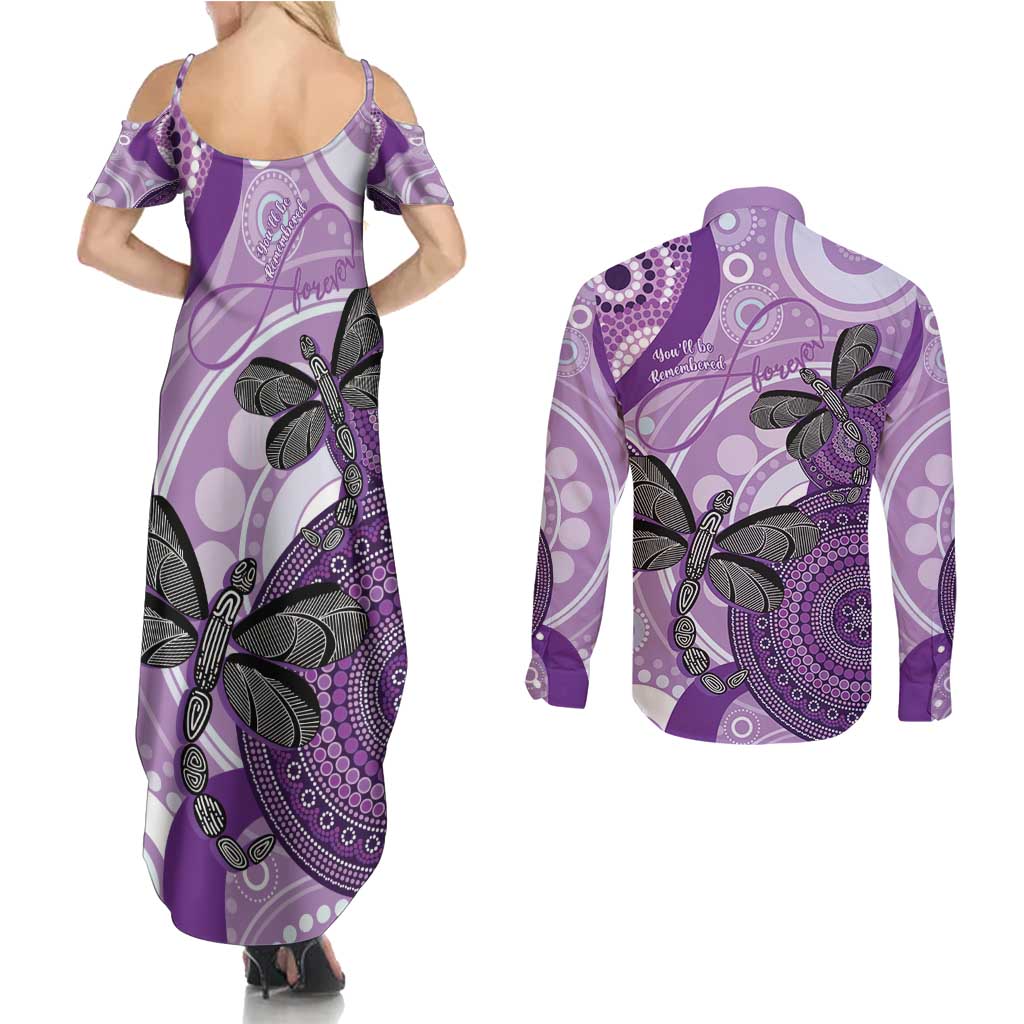 Memorial Australia Couples Matching Summer Maxi Dress and Long Sleeve Button Shirt You Will Be Remembered Aboriginal Art LT14