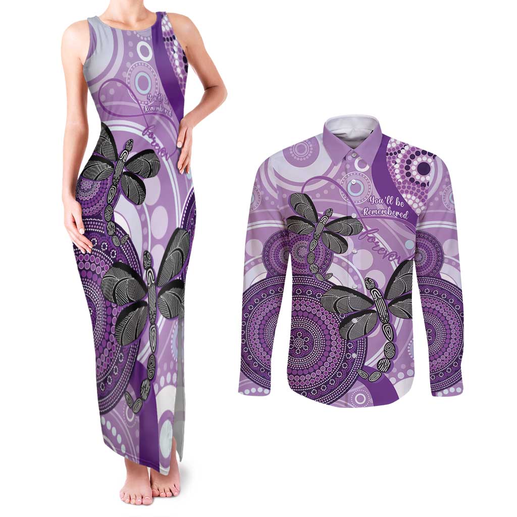Memorial Australia Couples Matching Tank Maxi Dress and Long Sleeve Button Shirt You Will Be Remembered Aboriginal Art LT14