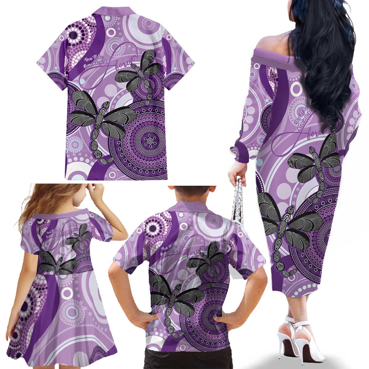 Memorial Australia Family Matching Off The Shoulder Long Sleeve Dress and Hawaiian Shirt You Will Be Remembered Aboriginal Art LT14