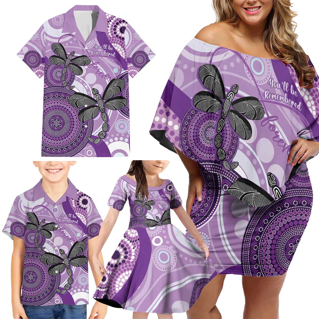 Memorial Australia Family Matching Off Shoulder Short Dress and Hawaiian Shirt You Will Be Remembered Aboriginal Art LT14