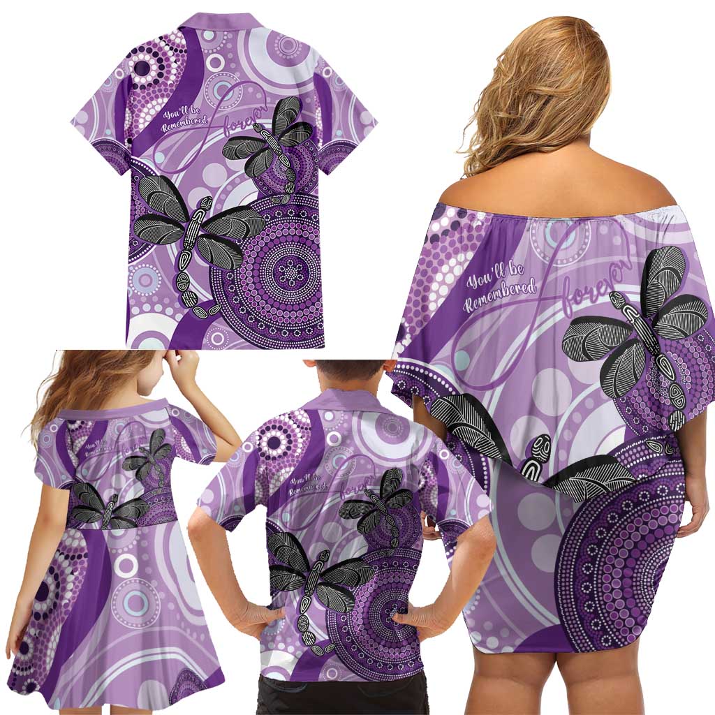 Memorial Australia Family Matching Off Shoulder Short Dress and Hawaiian Shirt You Will Be Remembered Aboriginal Art LT14