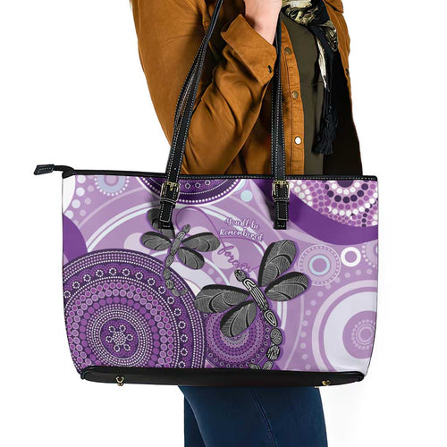 Memorial Australia Leather Tote Bag You Will Be Remembered Aboriginal Art LT14