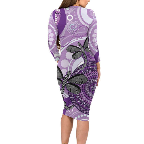 Memorial Australia Long Sleeve Bodycon Dress You Will Be Remembered Aboriginal Art LT14