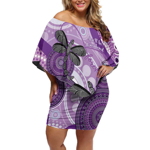 Memorial Australia Off Shoulder Short Dress You Will Be Remembered Aboriginal Art LT14
