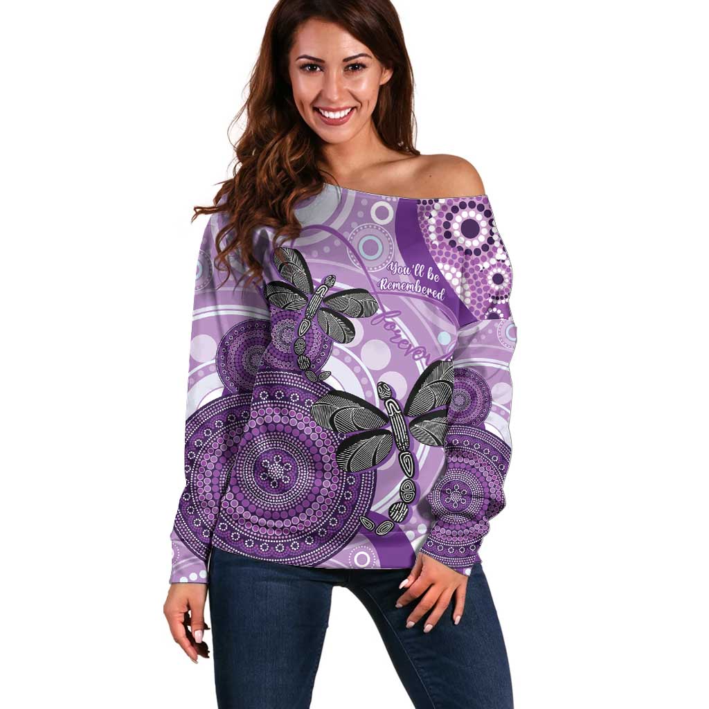 Memorial Australia Off Shoulder Sweater You Will Be Remembered Aboriginal Art LT14