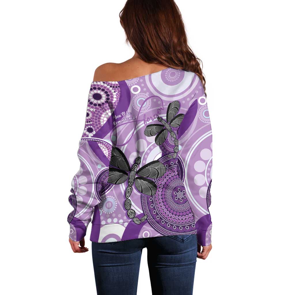 Memorial Australia Off Shoulder Sweater You Will Be Remembered Aboriginal Art LT14