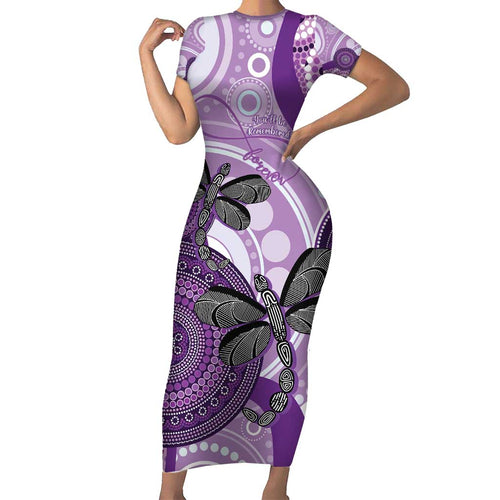 Memorial Australia Short Sleeve Bodycon Dress You Will Be Remembered Aboriginal Art LT14