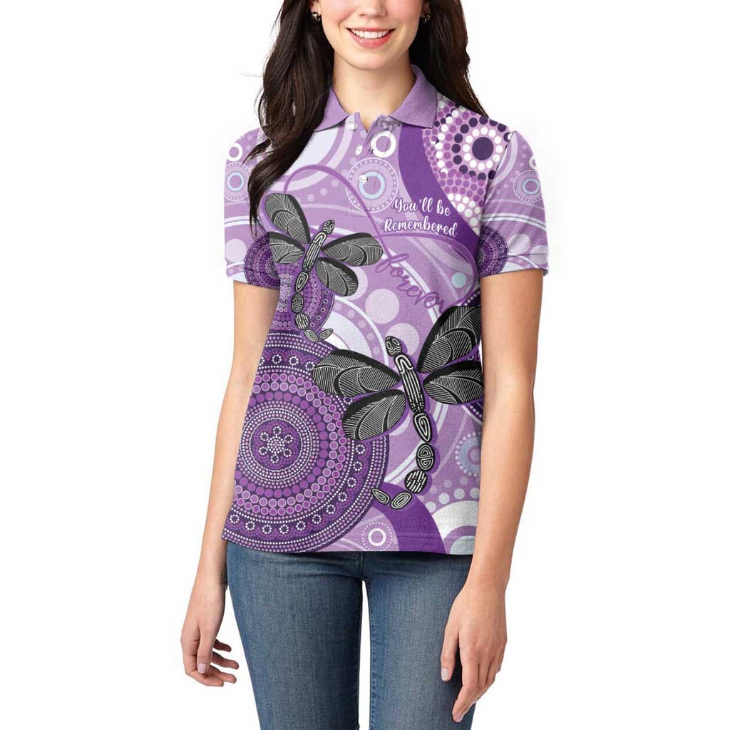 Memorial Australia Women Polo Shirt You Will Be Remembered Aboriginal Art LT14