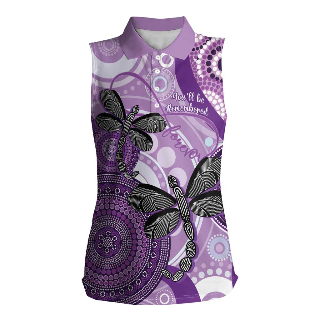 Memorial Australia Women Sleeveless Polo Shirt You Will Be Remembered Aboriginal Art LT14