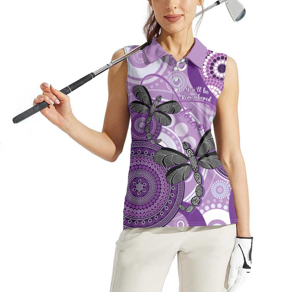 Memorial Australia Women Sleeveless Polo Shirt You Will Be Remembered Aboriginal Art LT14