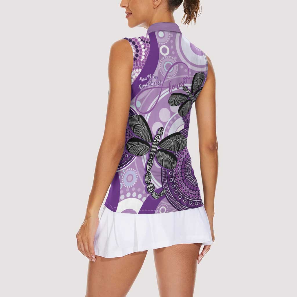 Memorial Australia Women Sleeveless Polo Shirt You Will Be Remembered Aboriginal Art LT14