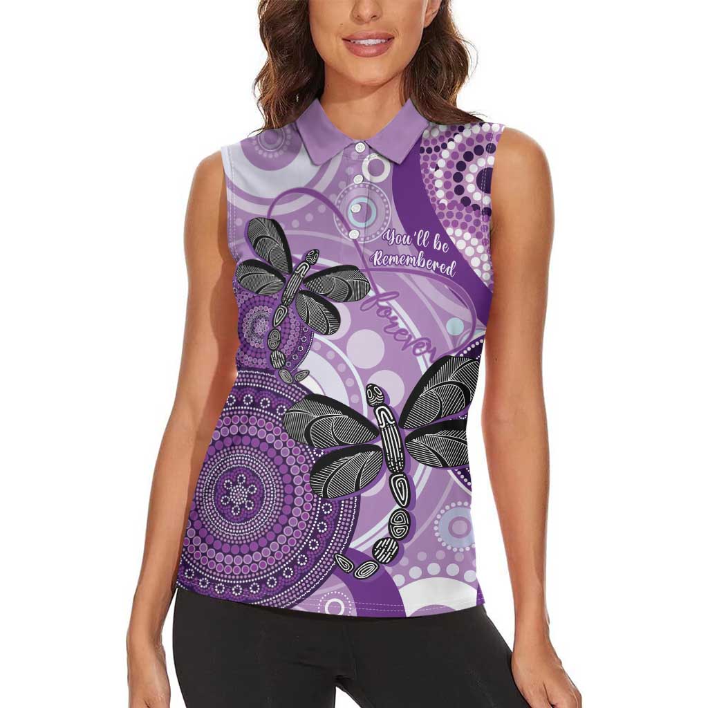 Memorial Australia Women Sleeveless Polo Shirt You Will Be Remembered Aboriginal Art LT14