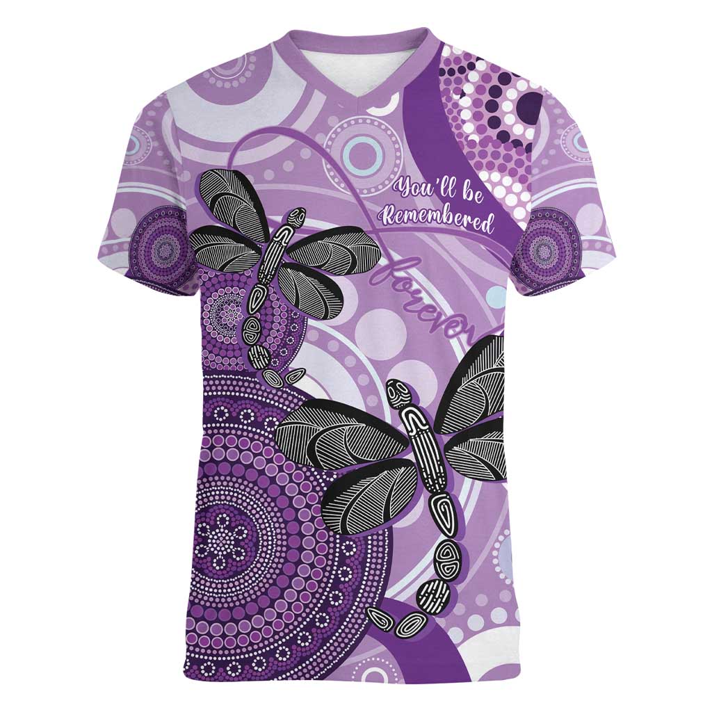 Memorial Australia Women V-Neck T-Shirt You Will Be Remembered Aboriginal Art LT14