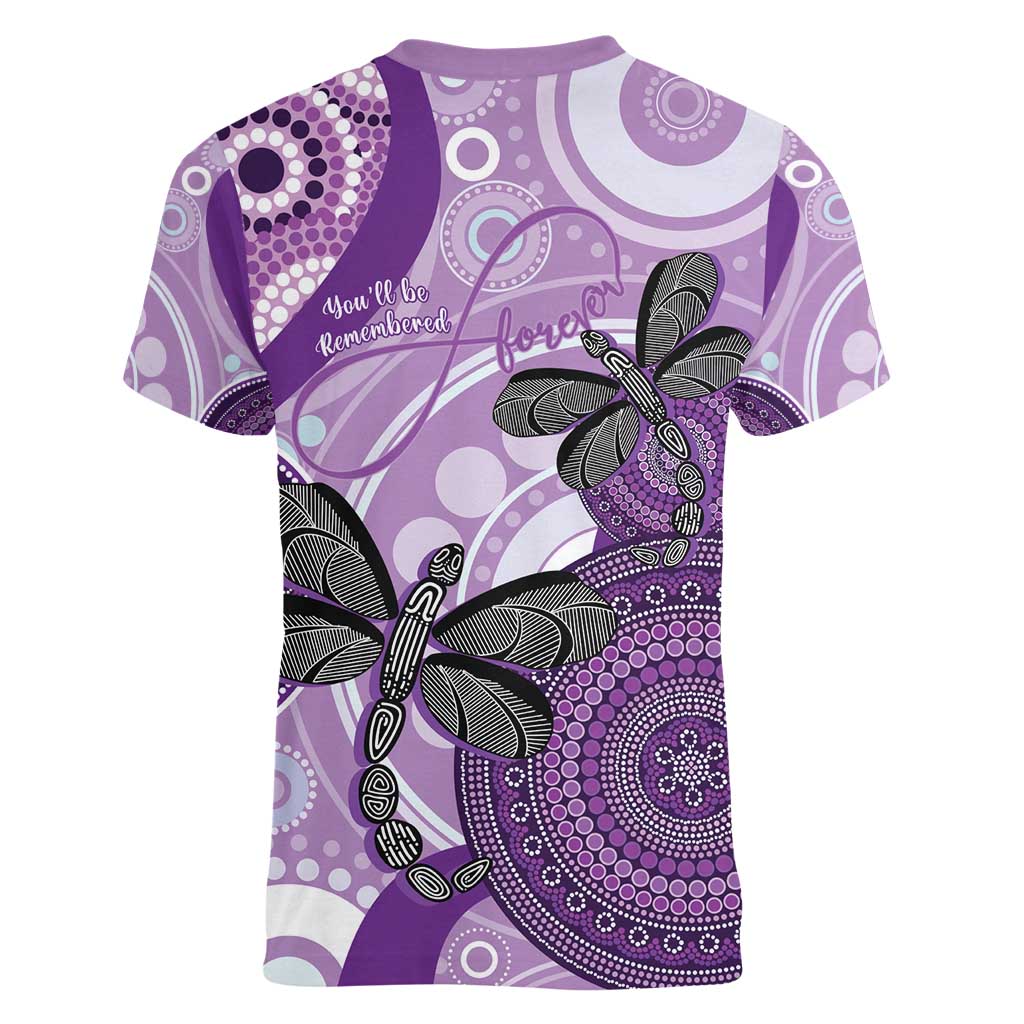 Memorial Australia Women V-Neck T-Shirt You Will Be Remembered Aboriginal Art LT14