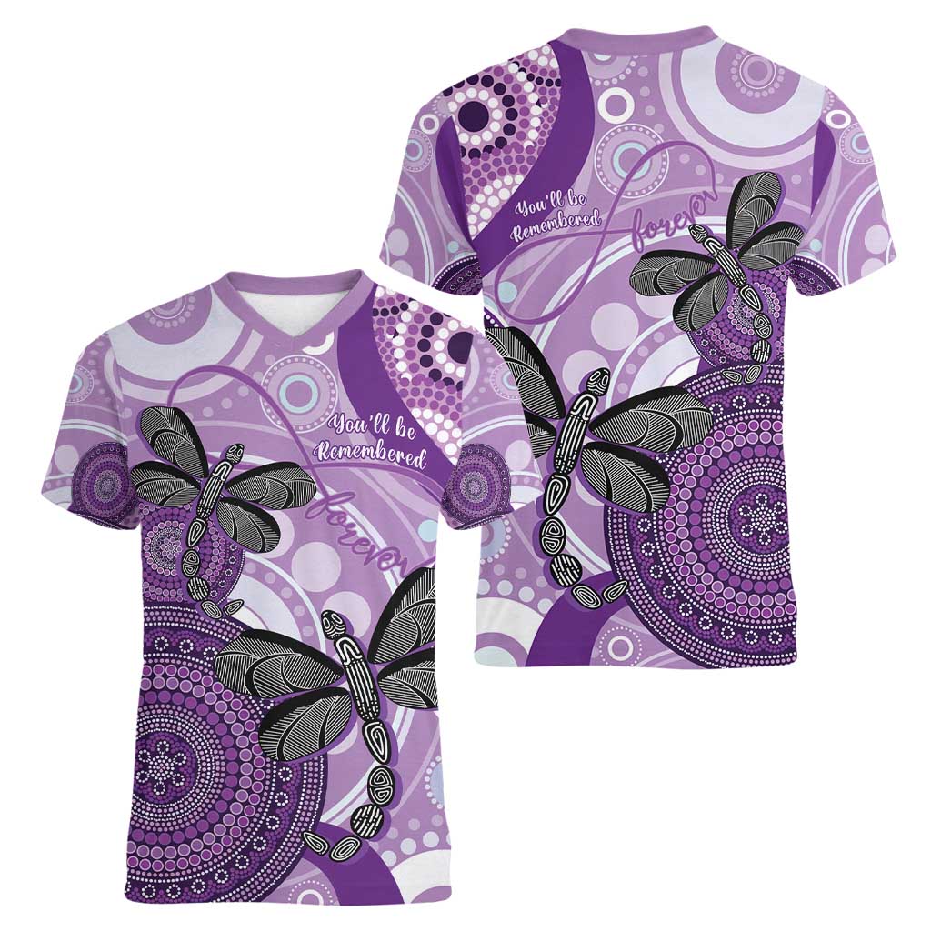 Memorial Australia Women V-Neck T-Shirt You Will Be Remembered Aboriginal Art LT14