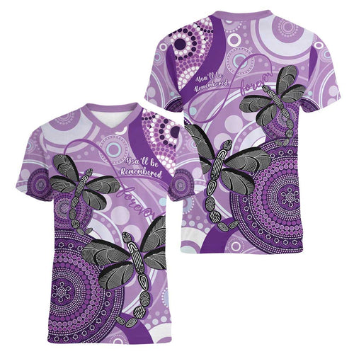 Memorial Australia Women V-Neck T-Shirt You Will Be Remembered Aboriginal Art LT14