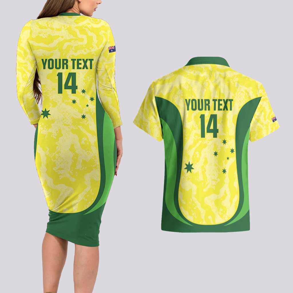 Australia Football Custom Couples Matching Long Sleeve Bodycon Dress and Hawaiian Shirt Go Socceroos Grunge Sporty Style - Aussie Hoodie