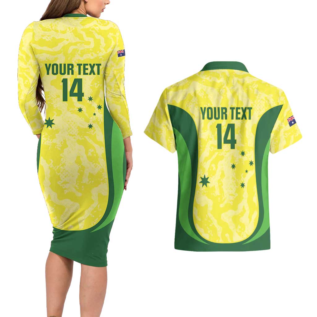 Australia Football Custom Couples Matching Long Sleeve Bodycon Dress and Hawaiian Shirt Go Socceroos Grunge Sporty Style - Aussie Hoodie